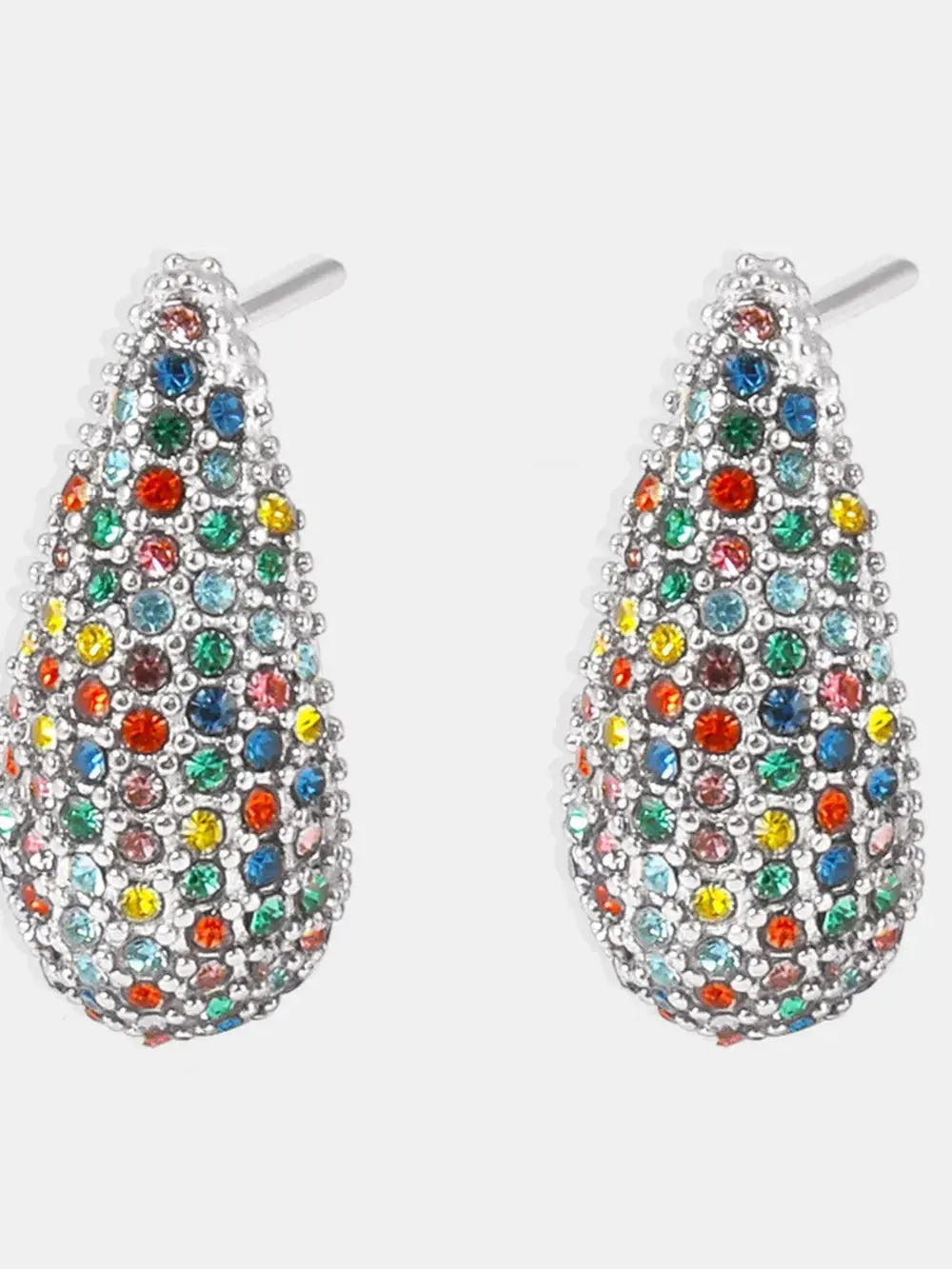 Stainless Steel Zircon Teardrop Stud Earrings – Multicolor & Crystal Options