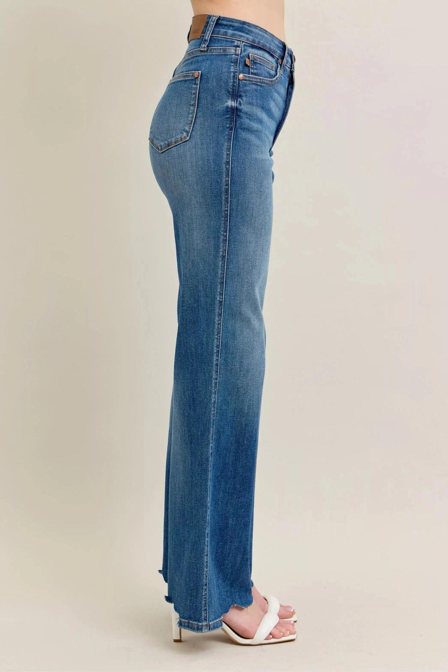 Judy Blue Full Size High Waist Tummy Control Destroy Wide Leg Jeans with Chew Hem