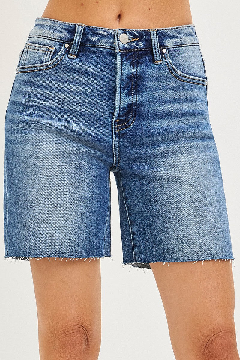 RISEN Tummy Control High Rise Raw Hem Denim Shorts