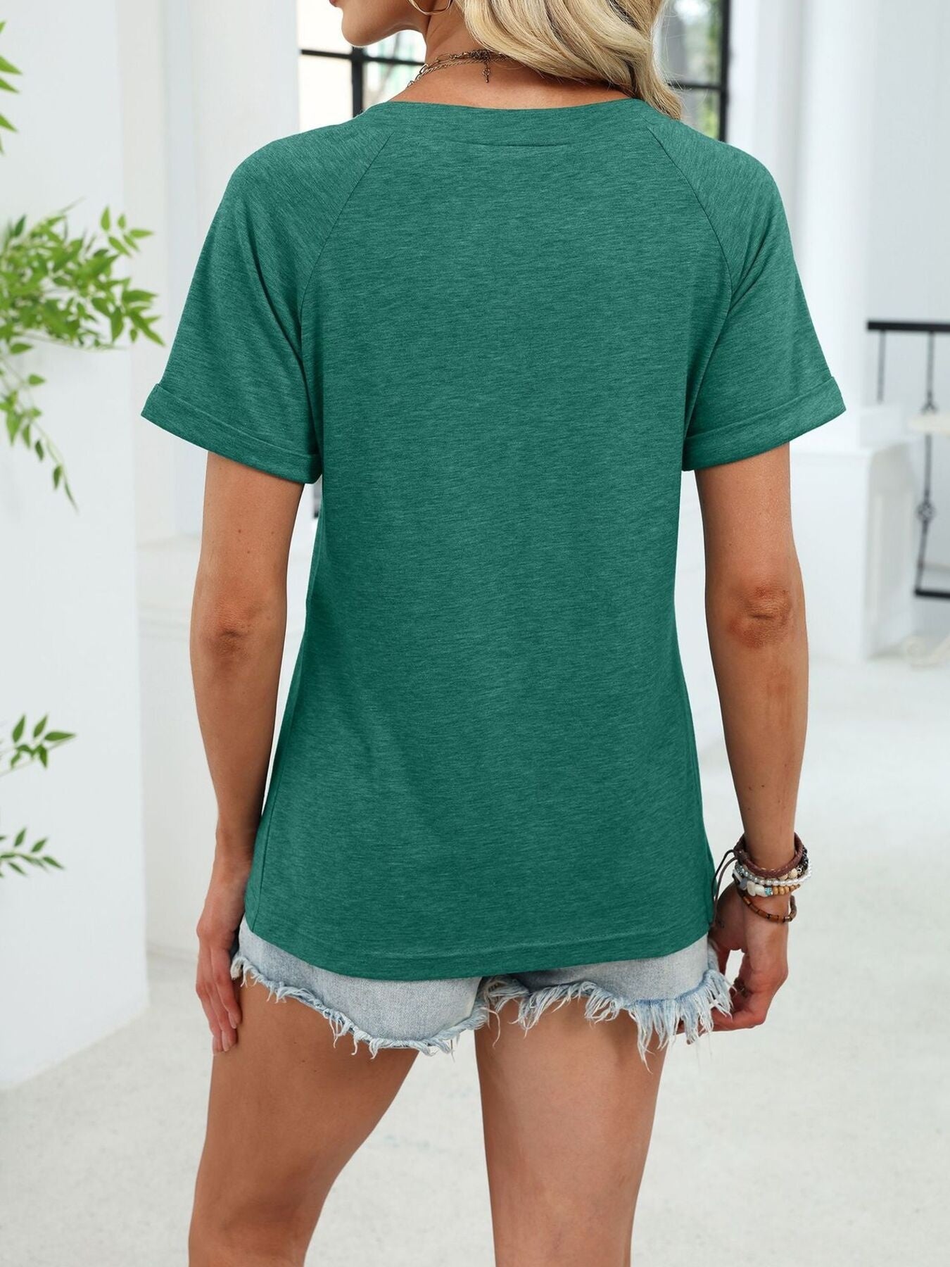 Women's Casual Ruched V Neck Short Sleeve T Shirt