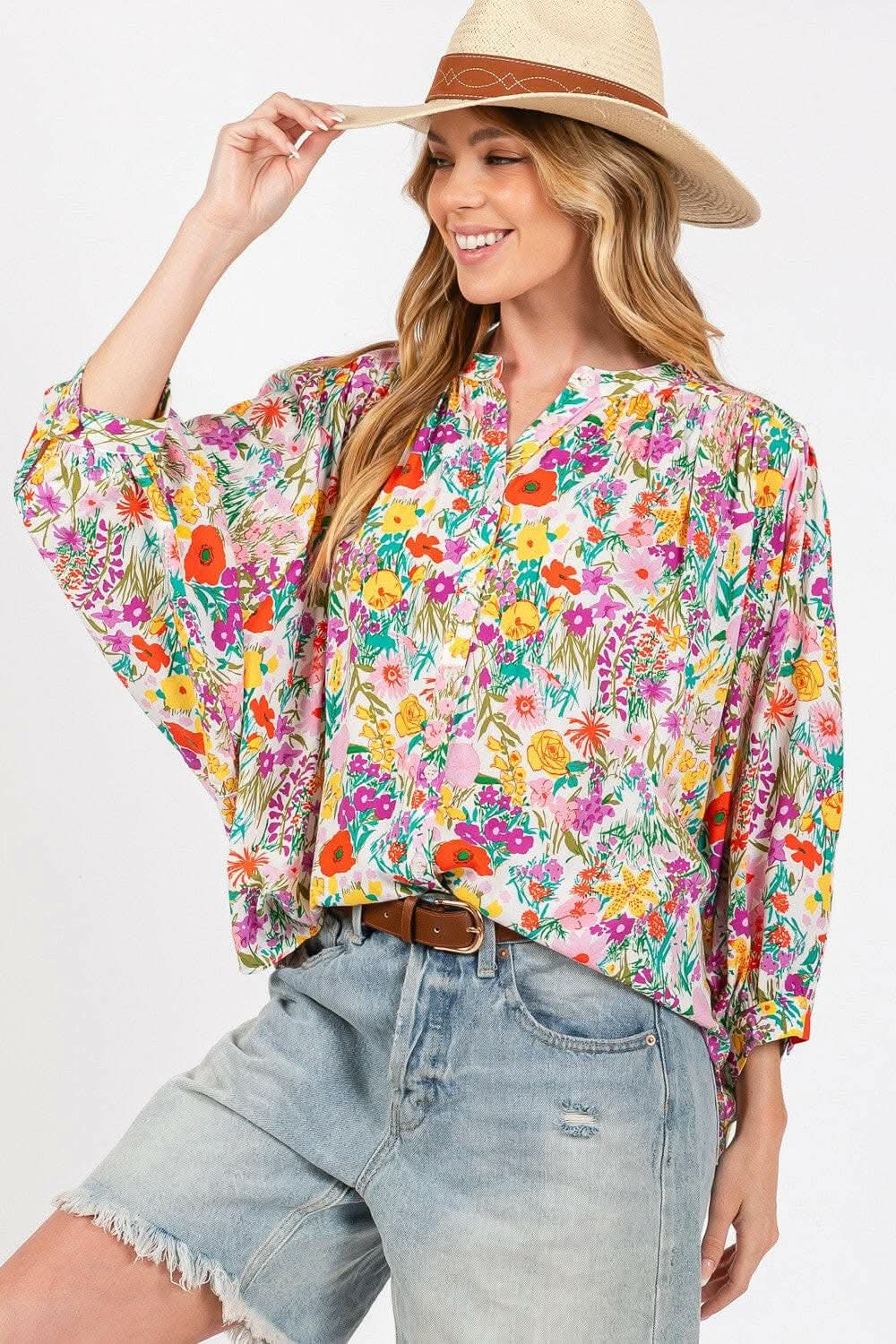 Pants Trendsi Floral Button Down Women's Casual Shirt Lightweight Top