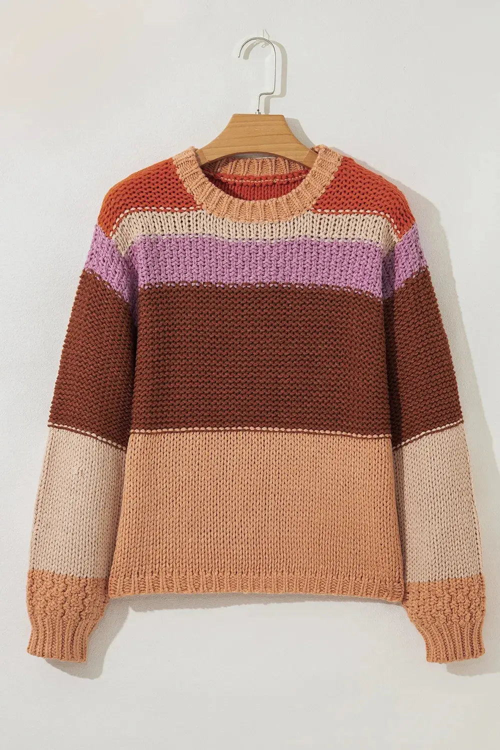 Striped Round Neck Colorblock Sweater