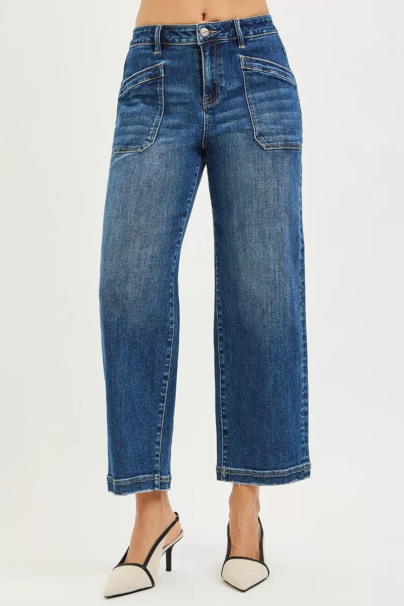 RISEN Jeans - Slouchy Cropped Baggy Jeans with Front Patch Pocket