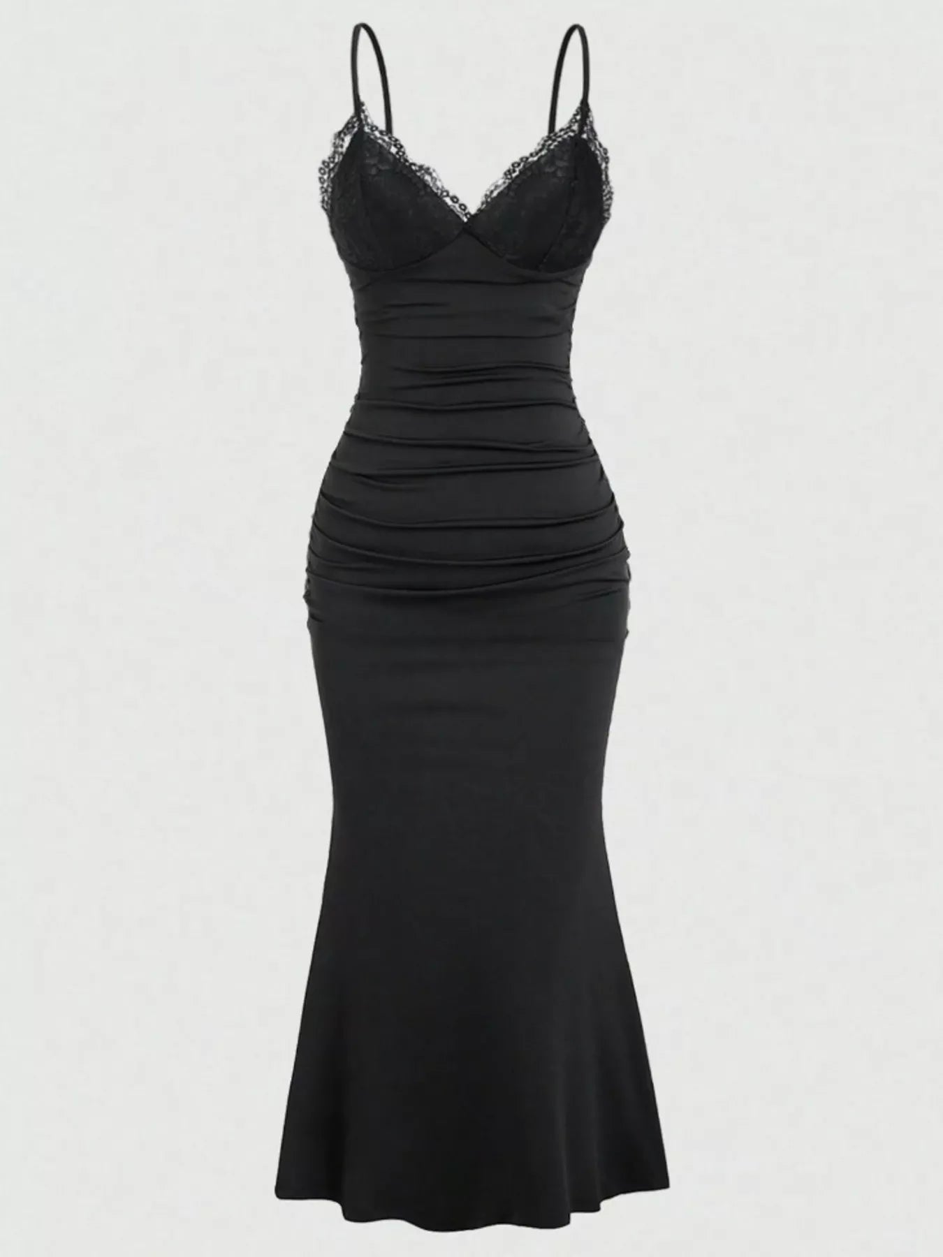 Lace Trim Ruched Mermaid Dress