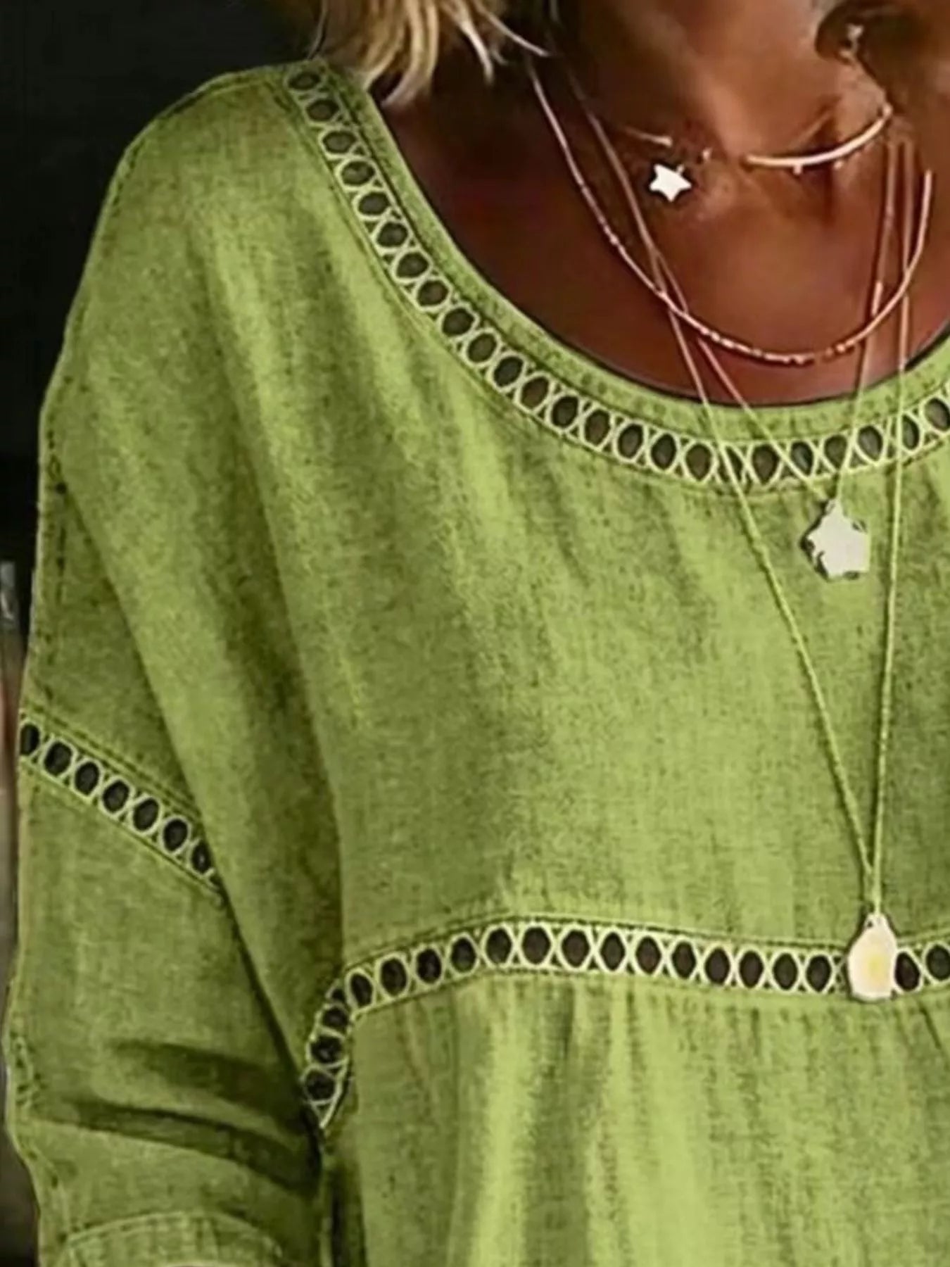 Full Size Hollow Out Round Neck Top