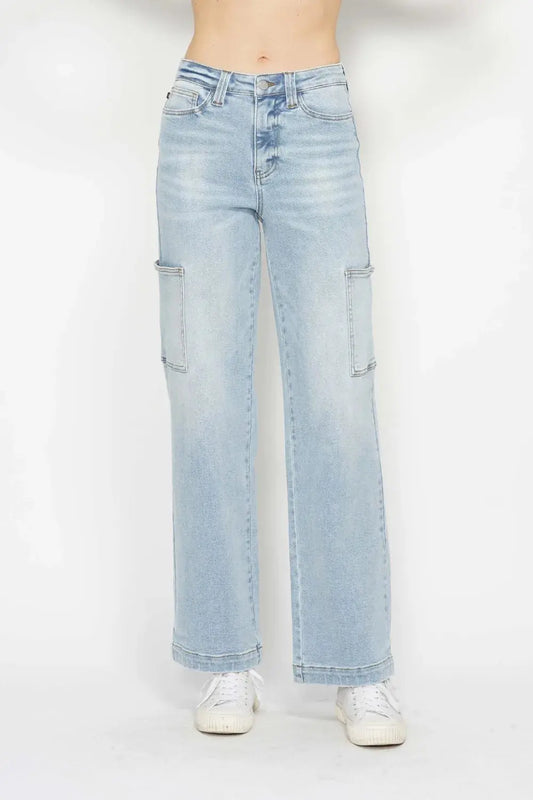 High Waist Cargo Pocket Straight Leg Judy Blue Jeans – Full Size