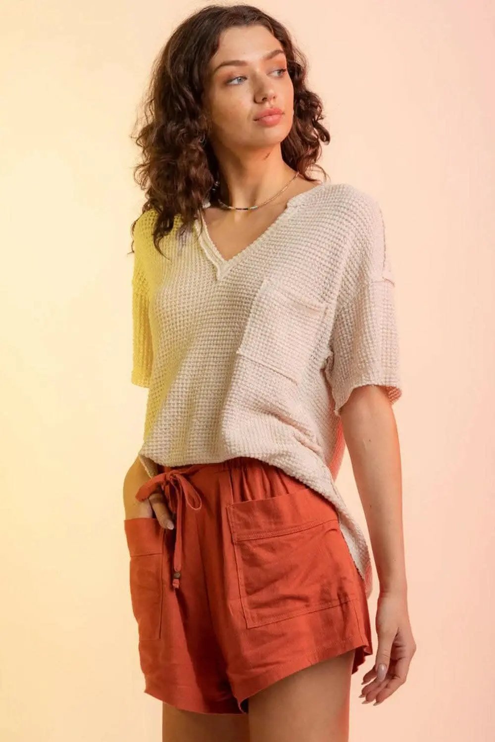 T-Shirts Trendsi just arrived - Chic waffle-knit half sleeve tee
