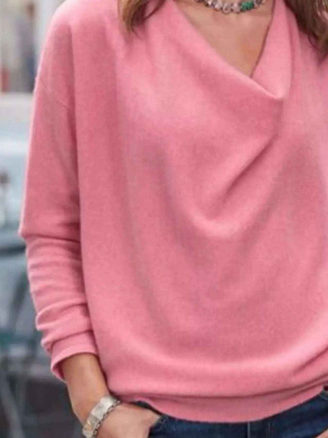 Full Size Cowl Neck Long Sleeve Top