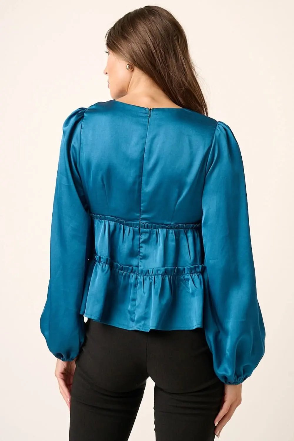 Women's Blouse Satin Blouse - V-Neck Ruffled Tier - Elegant Office & Date Top