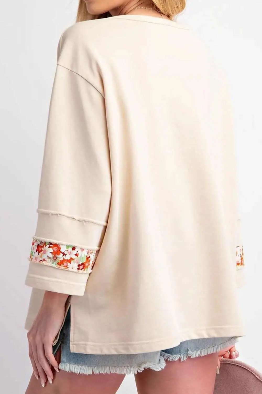 Shirts Trendsi Floral Blouse Women's Chic Round Neck Top Slits & Seams