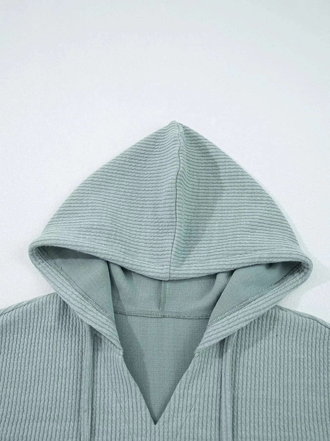 Ribbed Knit Drop Shoulder Hoodie