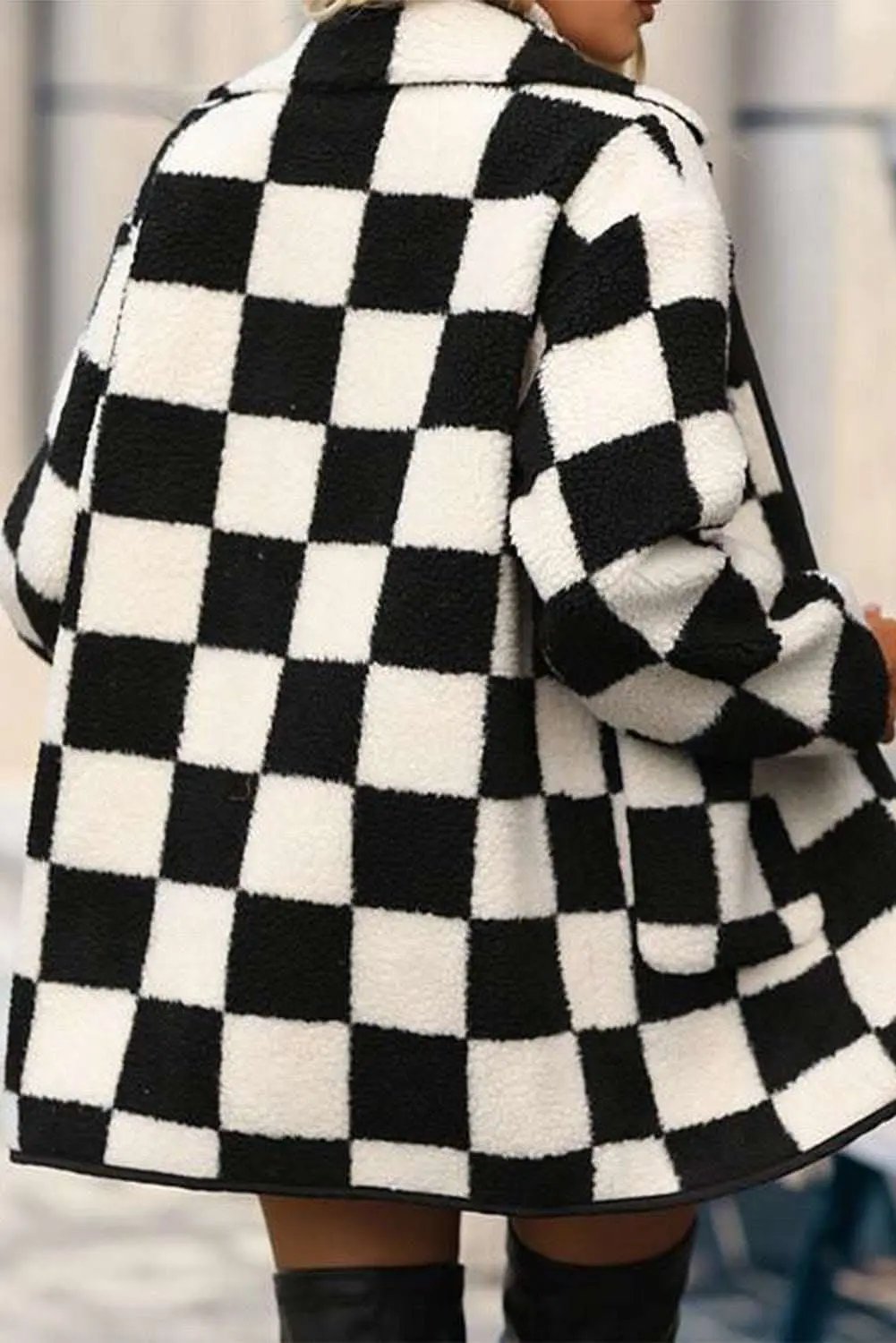 Love Salve Women's Fleece Jacket Black Checkered — Warm Casual Outerwear