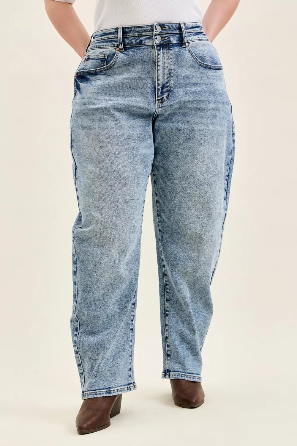 Judy Blue Full Size High Waist Marlow Arc Leg Jeans with Double Waistband