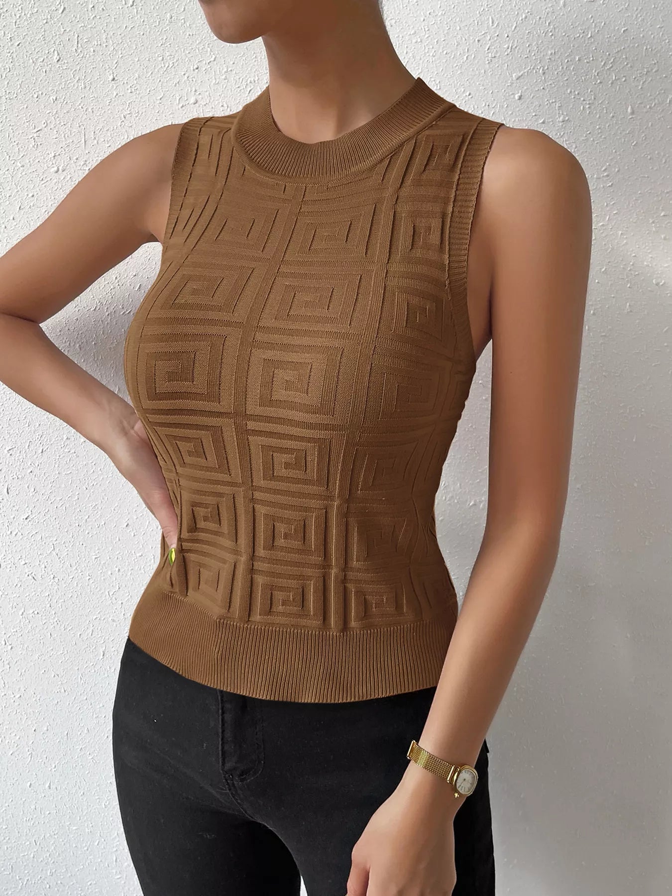 Geometric Pattern Womens Knit Tank Top