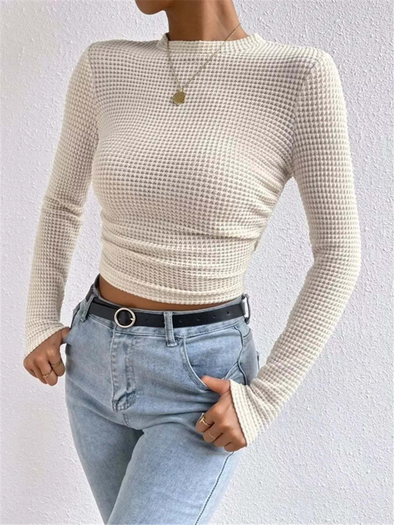 Waffle Knit Long Sleeve T Shirt