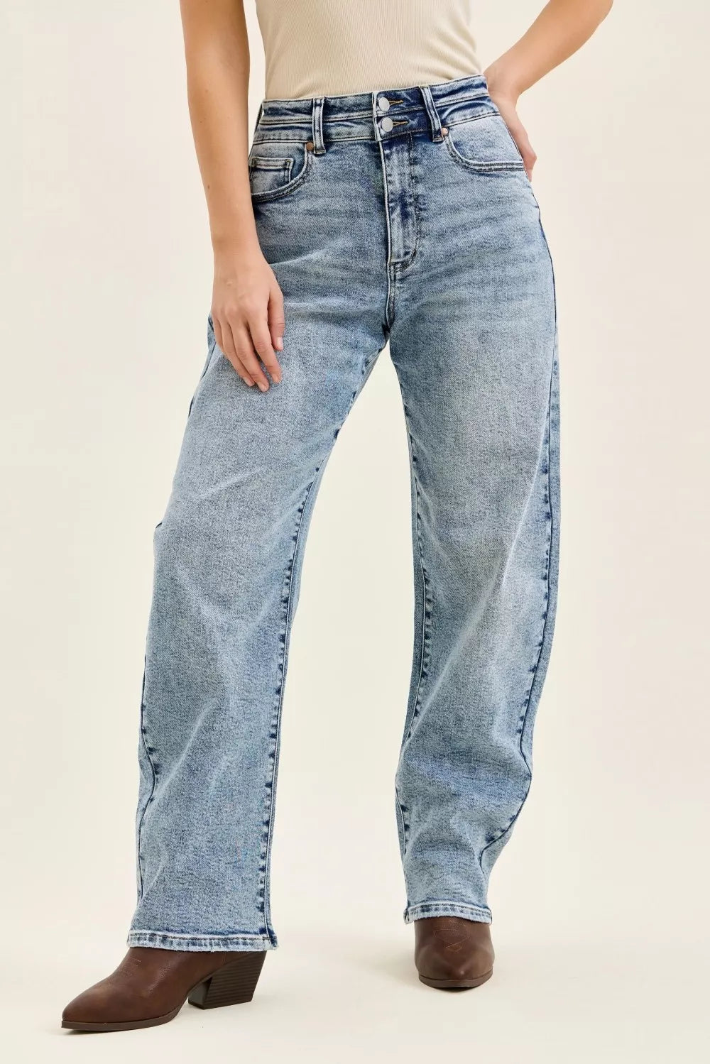 Judy Blue Full Size High Waist Marlow Arc Leg Jeans with Double Waistband