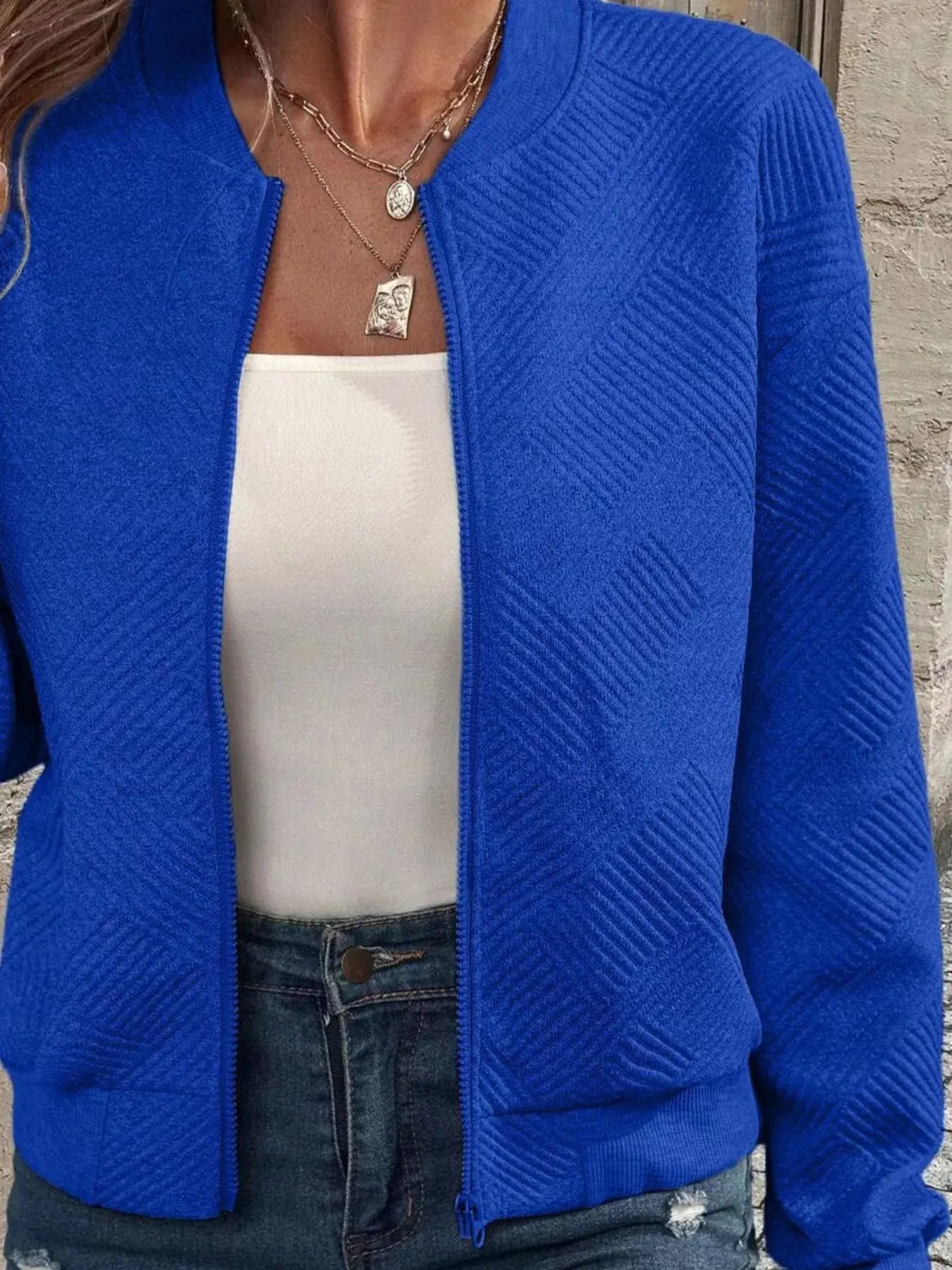 Texture Zip Up Bomber Jacket