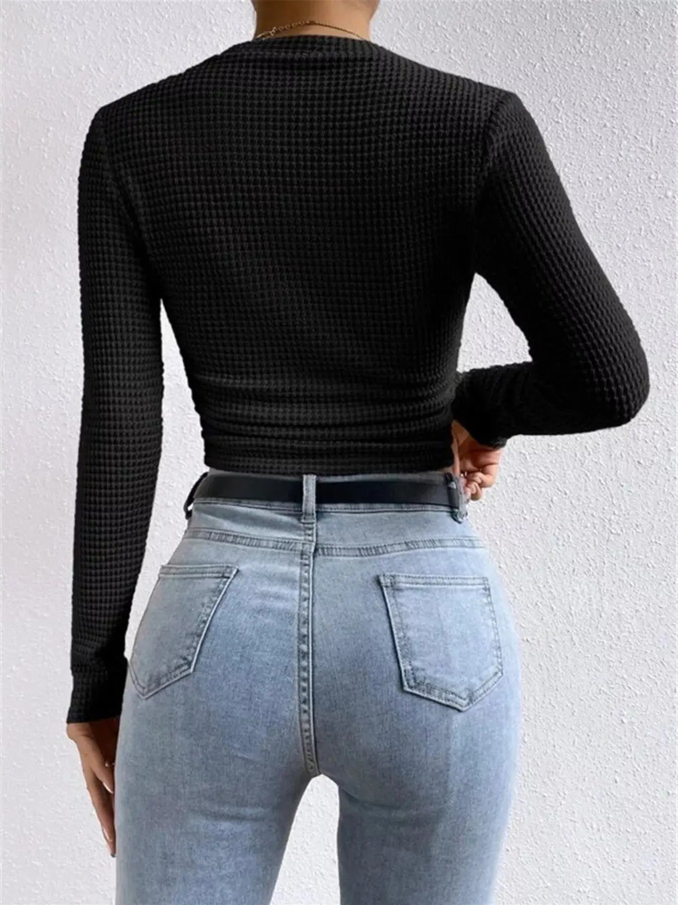 Waffle Knit Long Sleeve T Shirt