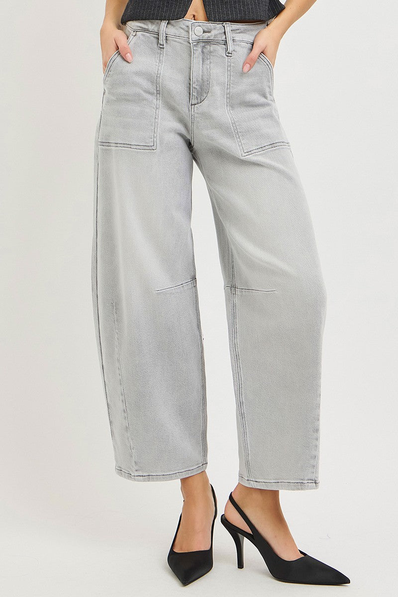 Light Grey Slouchy Cropped Barrel Jeans