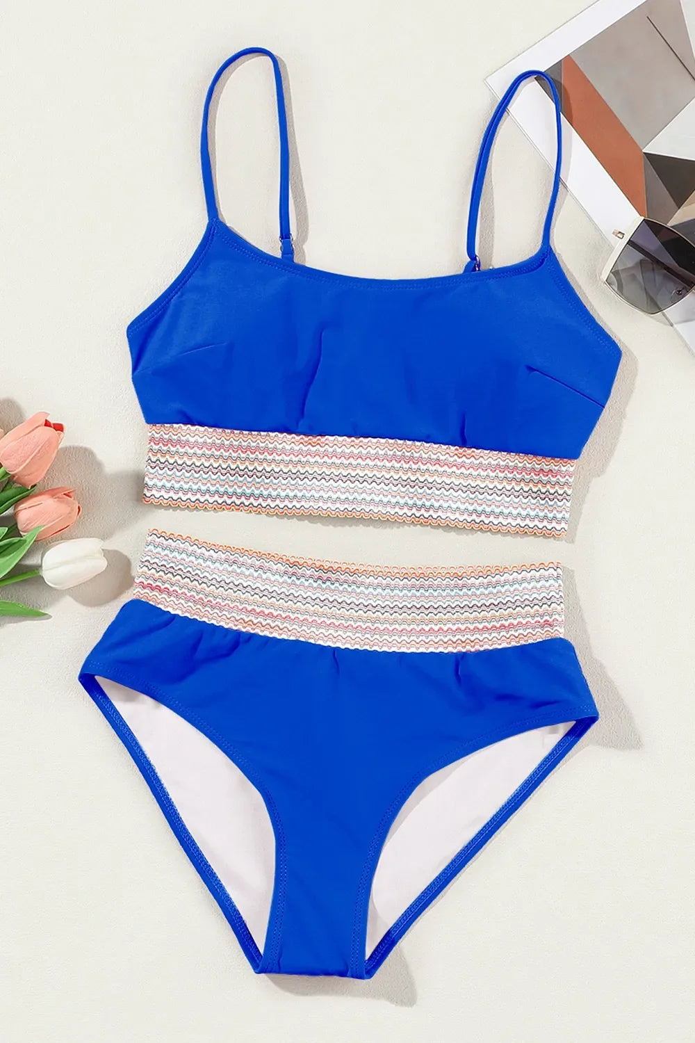 High Waist Scoop Neck Spaghetti Strap Bikini Set