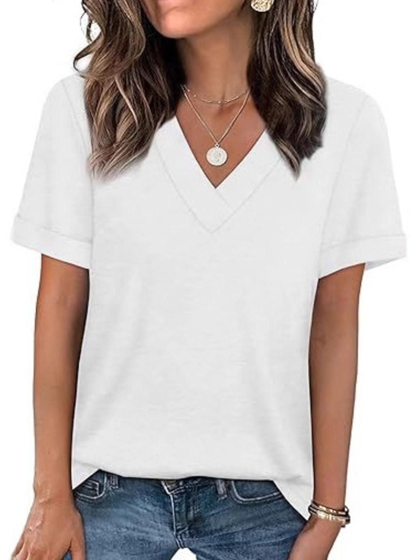 Casual V Neck Short Sleeve T Shirt