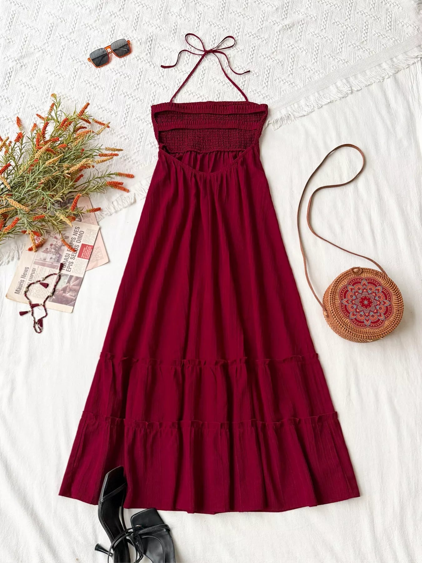 Sweetheart Halter Neck Tiered Dress