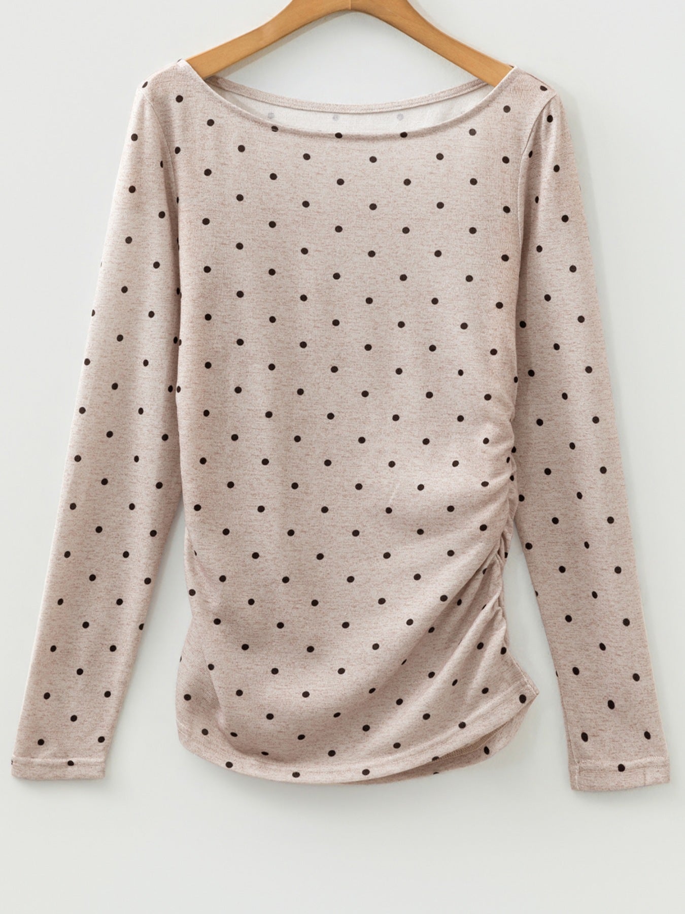 Polka Dot Boat Neck Knit Long Sleeve Shirt