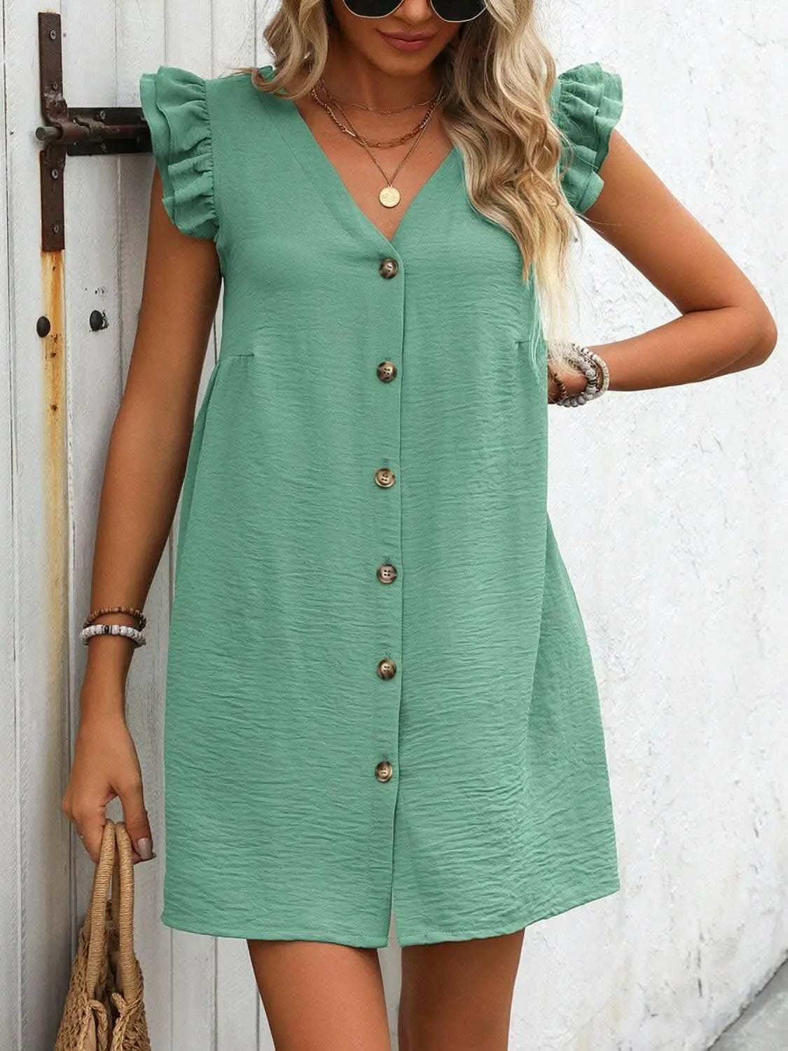 Dresses Trendsi Chic button-up v-neck mini dress
