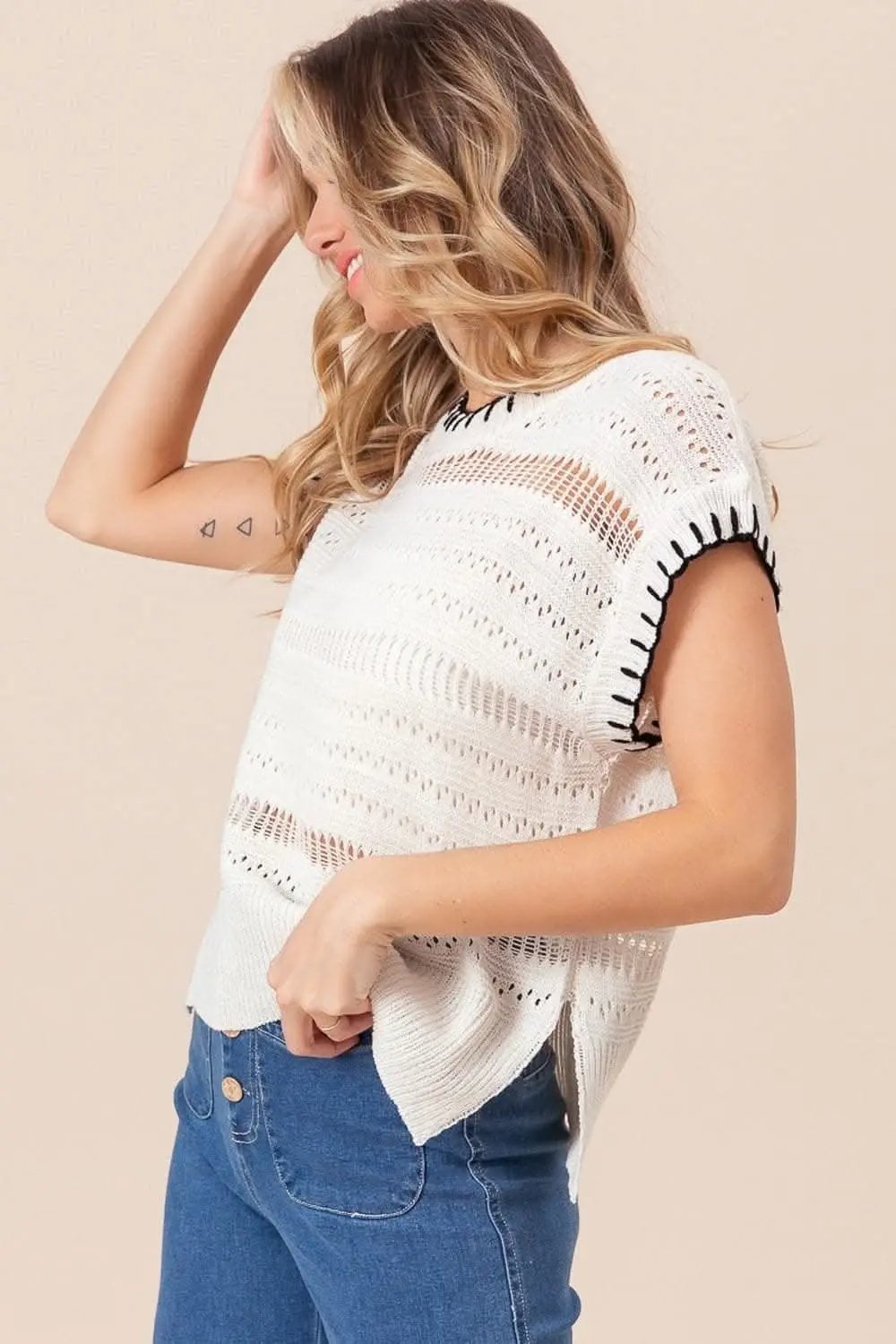 Trendsi Pointelle Knit Vest With Side Slits — Casual Layering