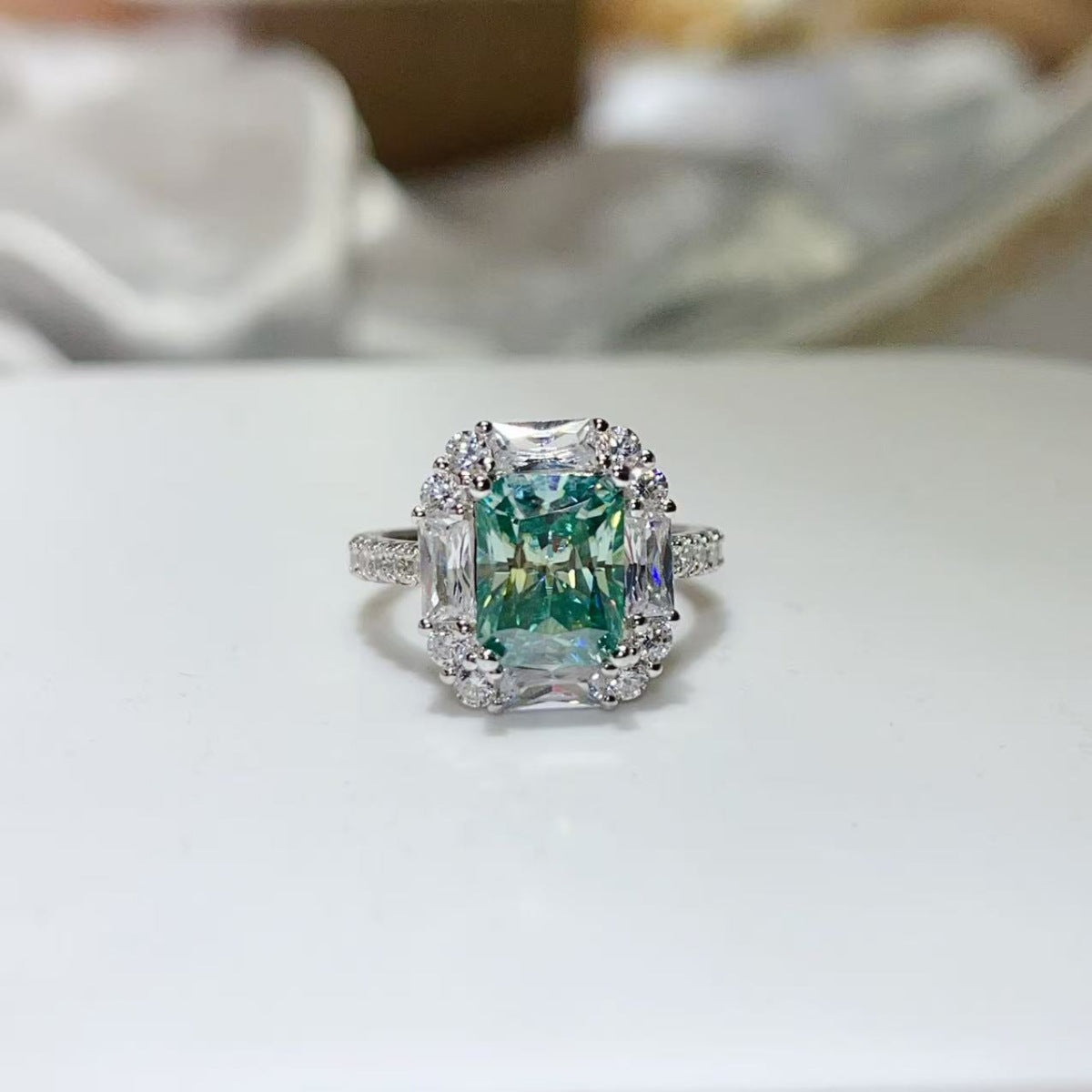 Blue 3 Carat Moissanite Ring 925 Sterling Silver