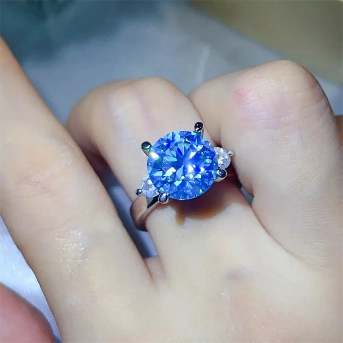 925 Sterling Silver Blue 5 Carat Moissanite Ring
