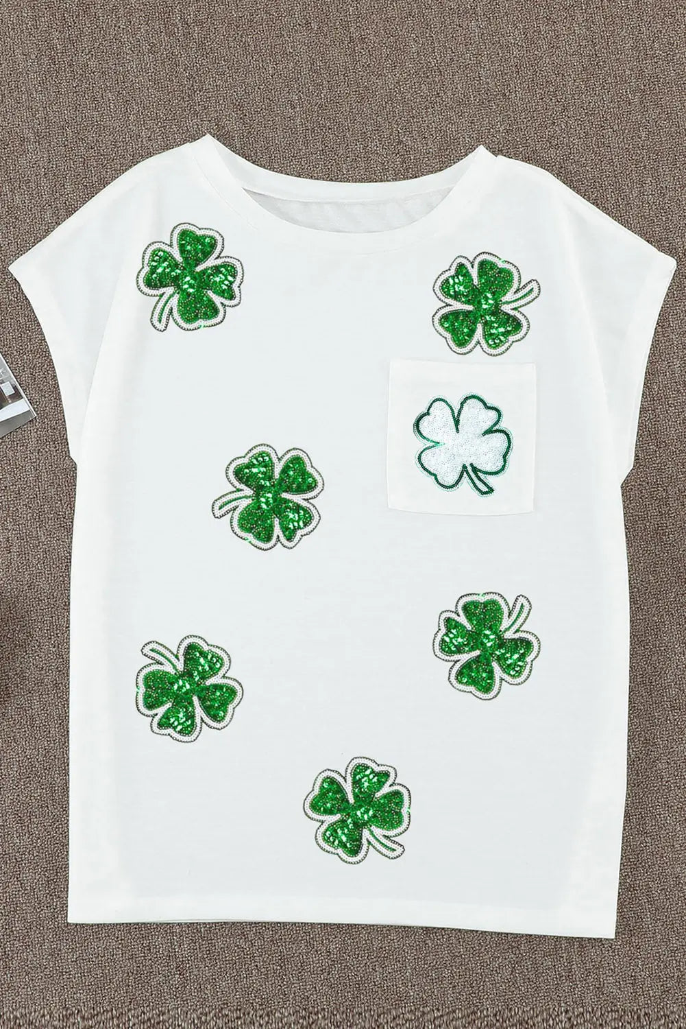 Sequin Lucky Clover Boat Neck T Shirt