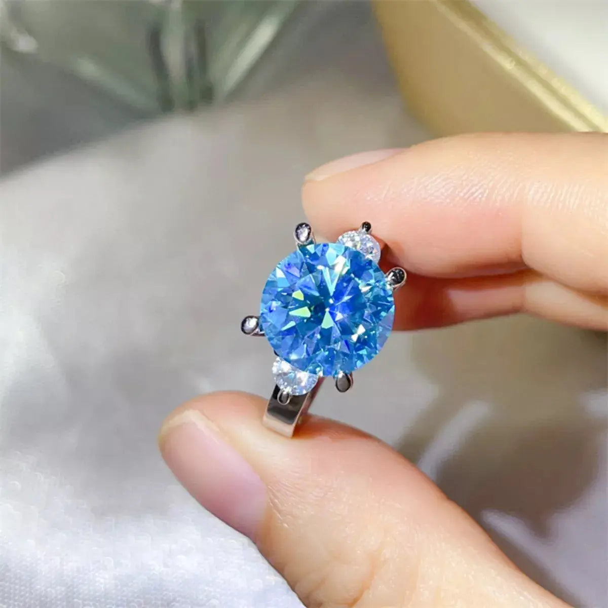 925 Sterling Silver Blue 5 Carat Moissanite Ring