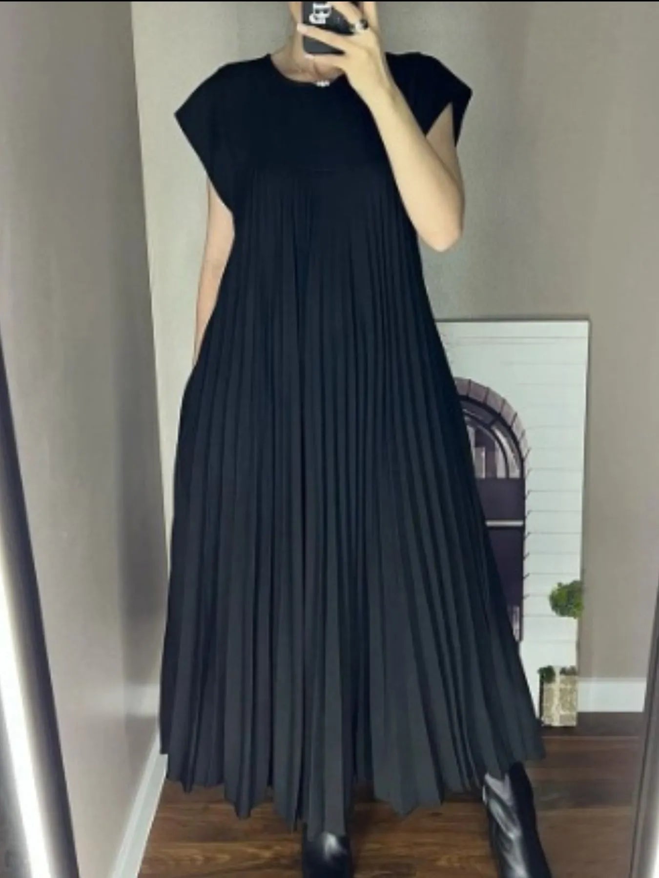 Pleated Round Neck Maxi Dress