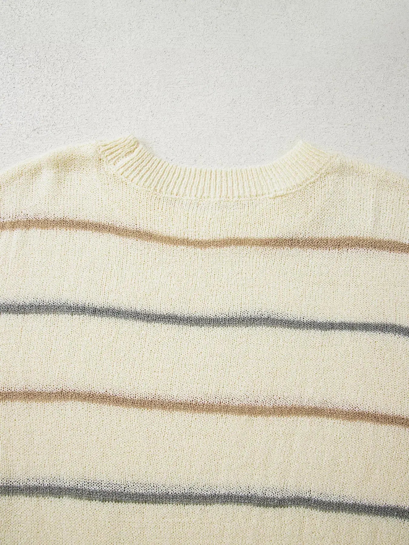 Stripe Striped Ribbed Edge Drop Shoulder Sweater
