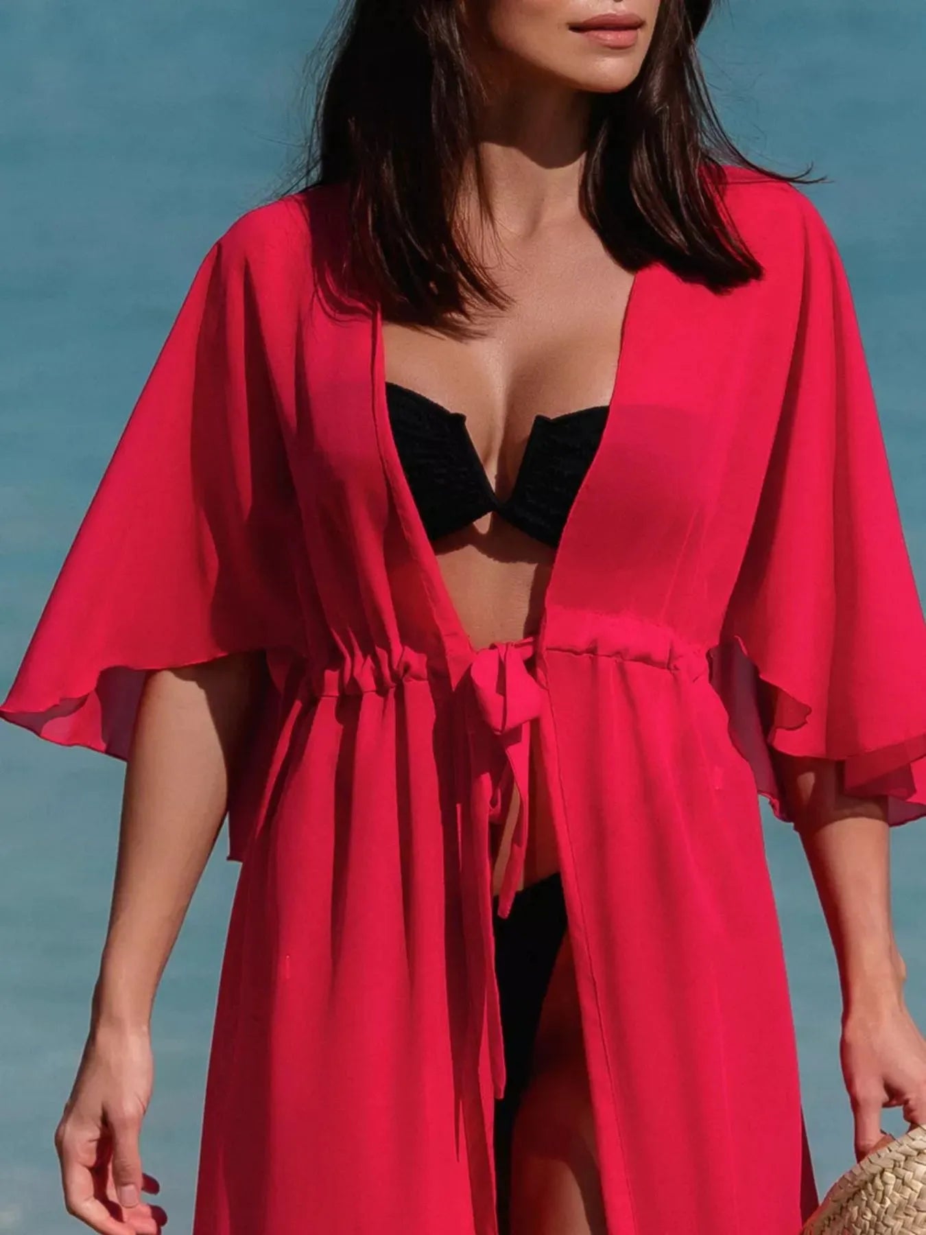 Solid Color Flutter Sleeve Cover Up