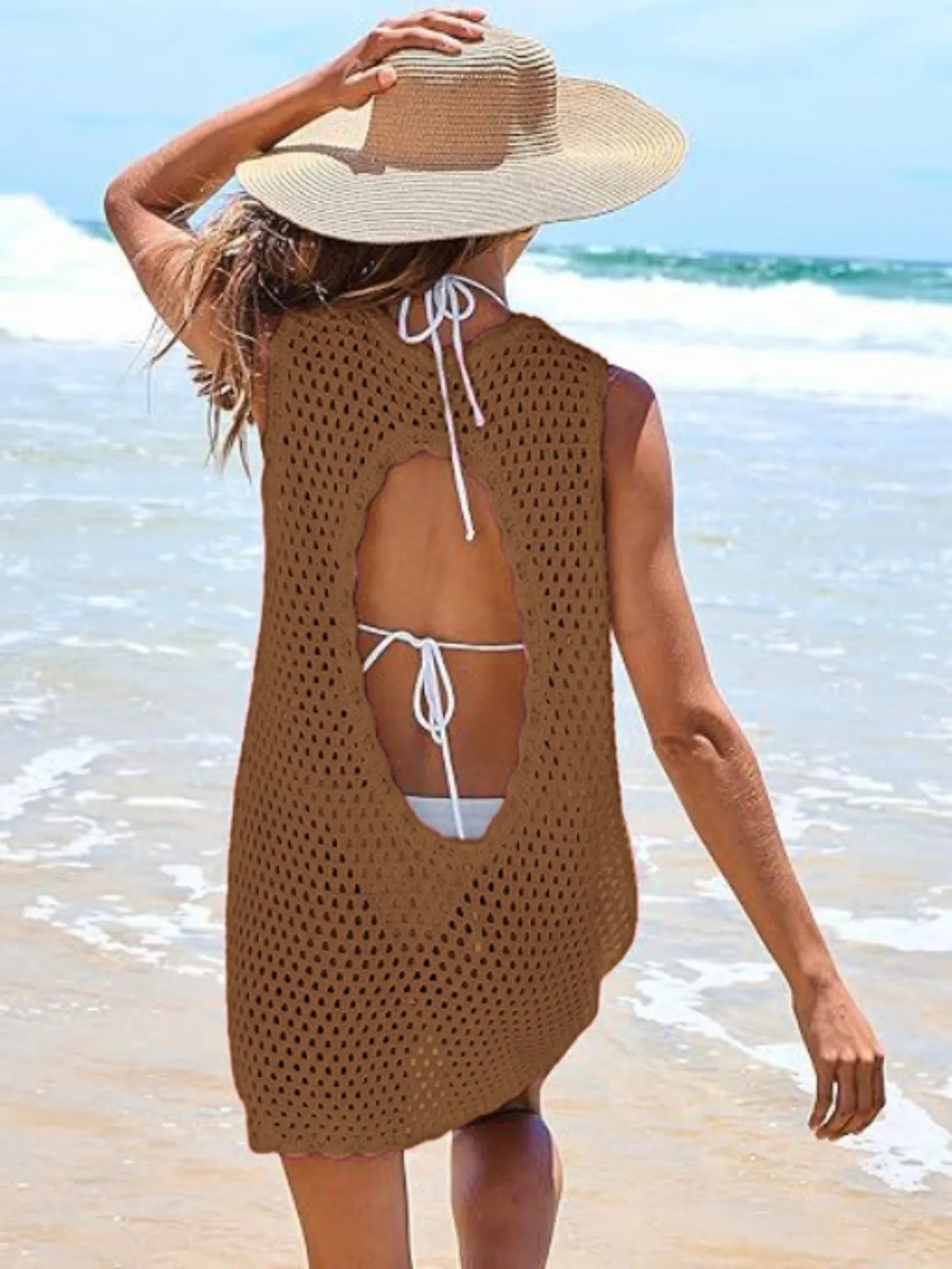 Color Block Openwork Cutout Back Sleeveless Cover Up