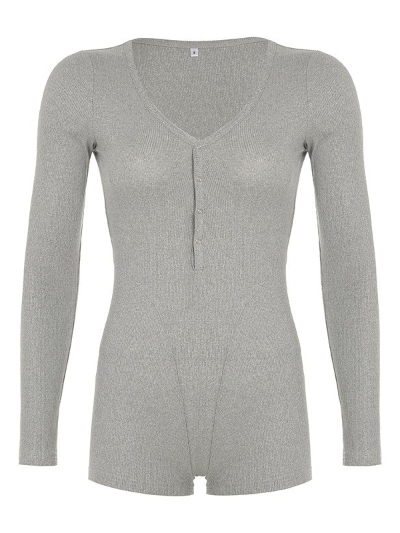 Deep V Neck Long Sleeve Romper