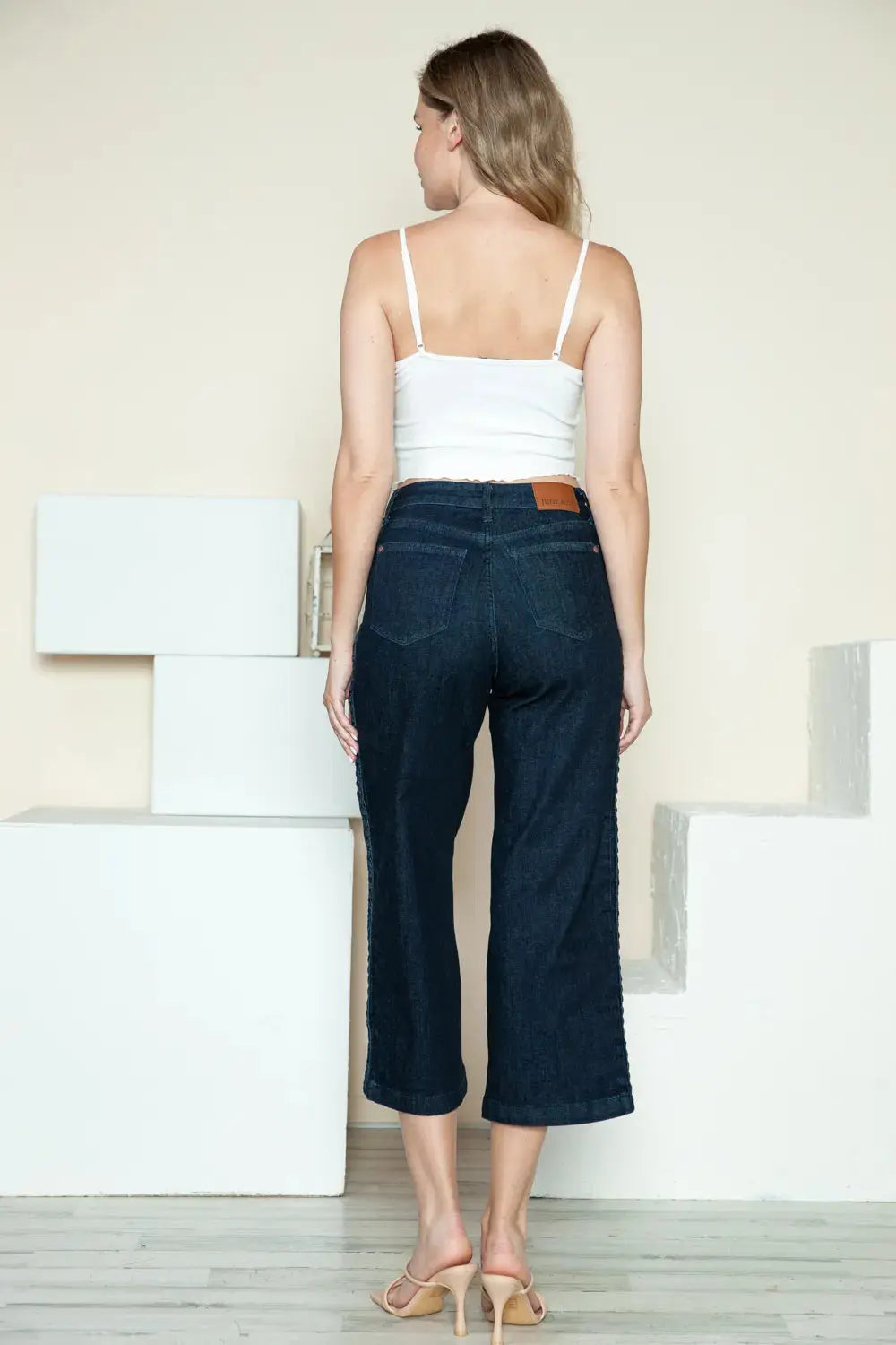 Judy Blue Full Size/Plus Size Side Seam Braid Detail Crop Wide Leg Jeans