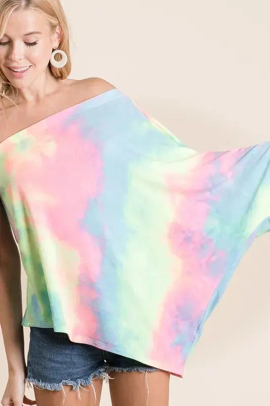 Women's One Shoulder Tee Tee - Tie Dye One Shoulder - Casual Soft French Terry