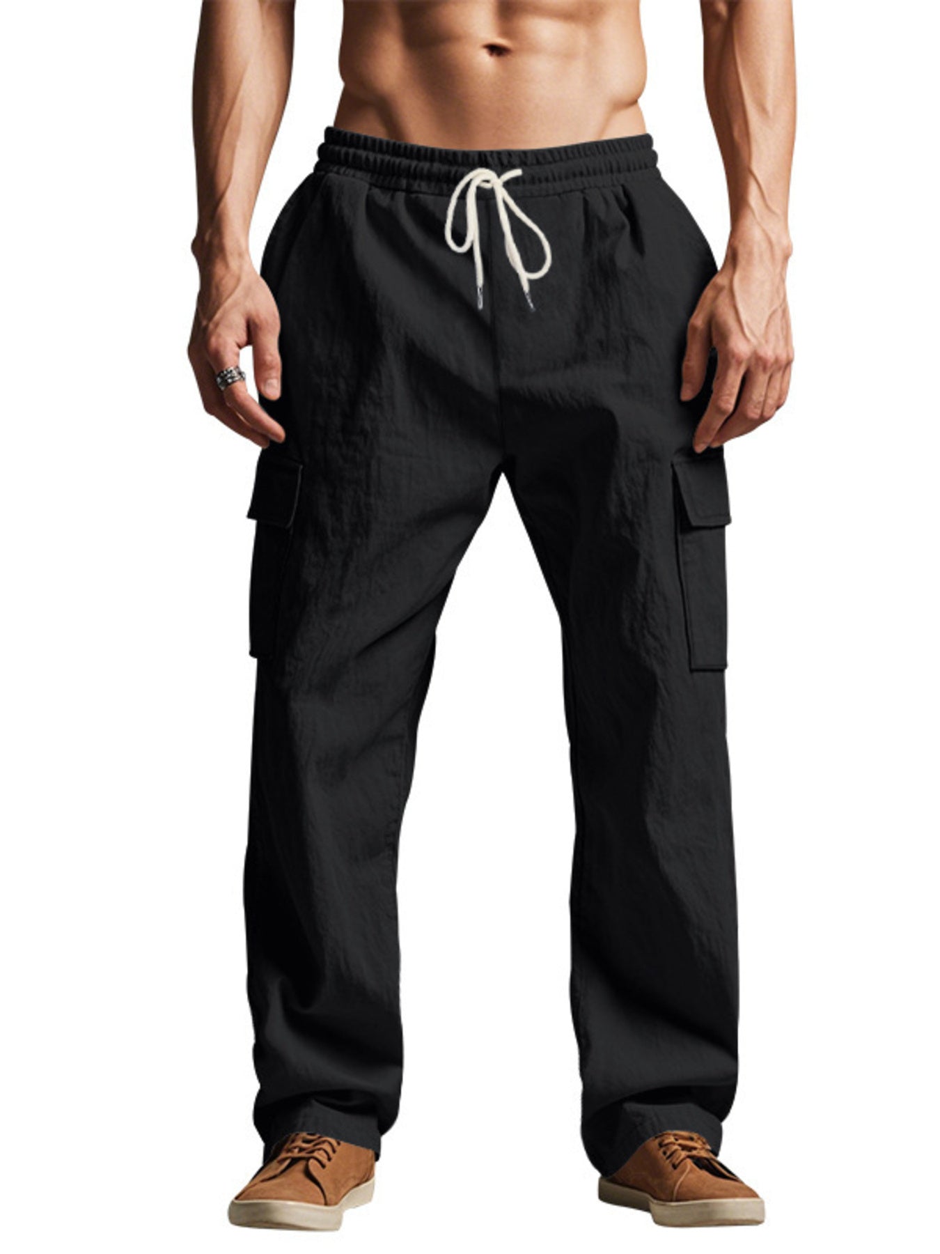 Men's Full Size Relaxed Fit Cargo Drawstring Pants Plus Size