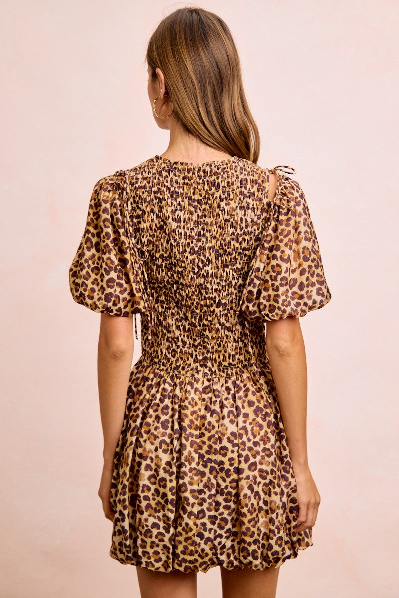 Leopard Print Dress With Attachable Puff Sleeves