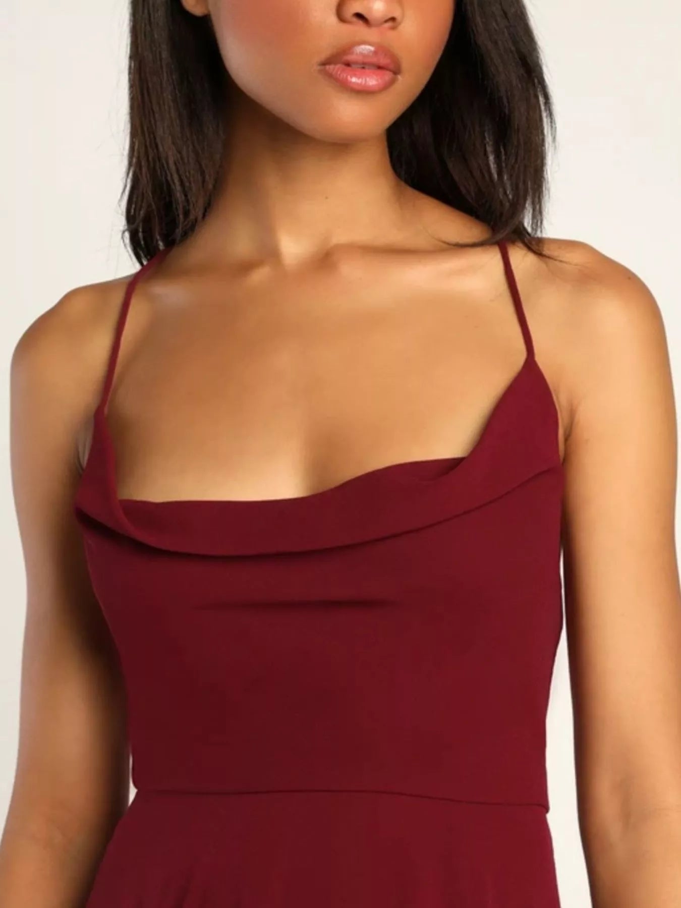 Backless Cowl Neck Lace-Up Slit Maxi Dress