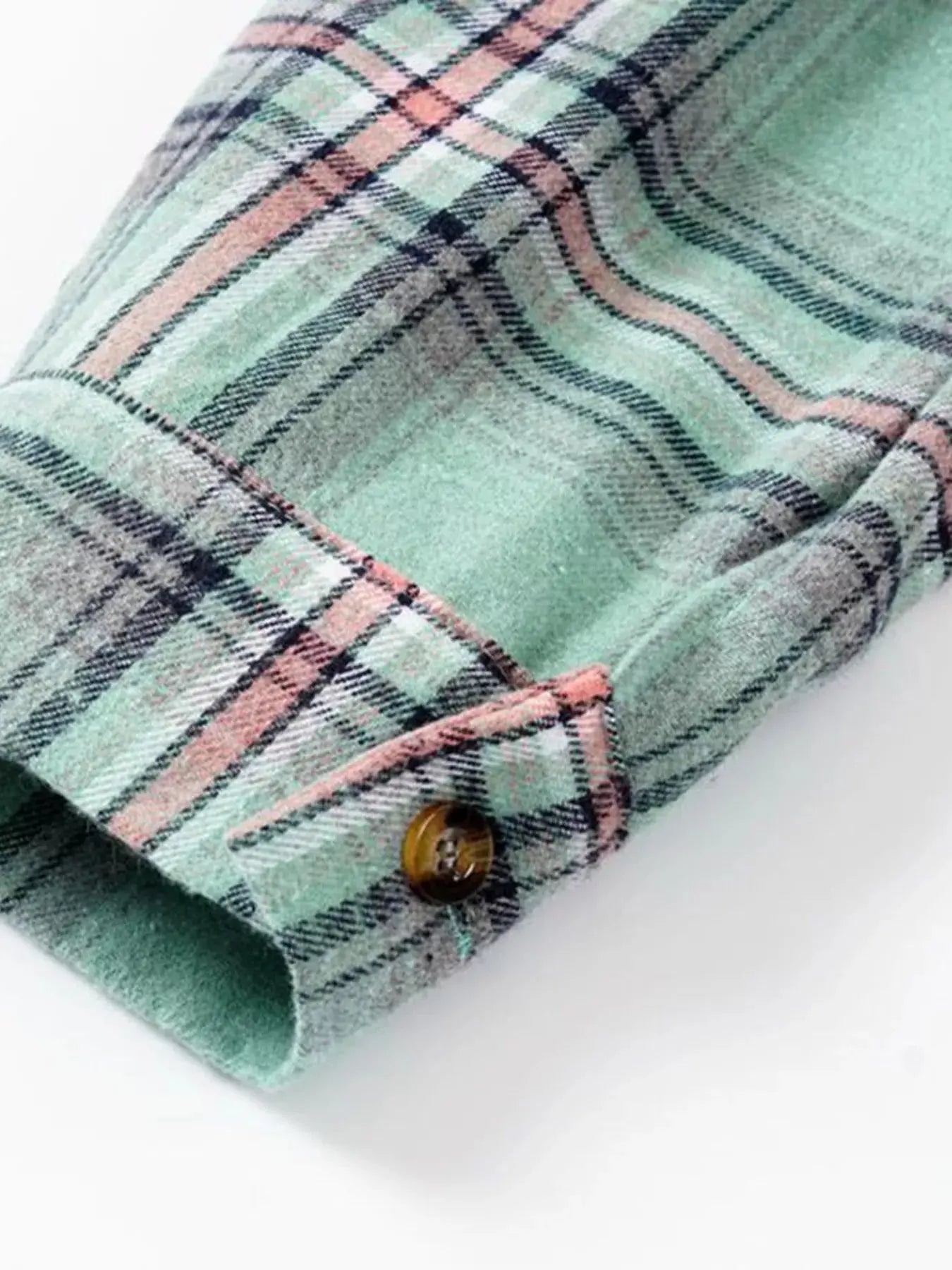 Plaid Button-Up Oversized Hooded Shirt with Chest Pocket