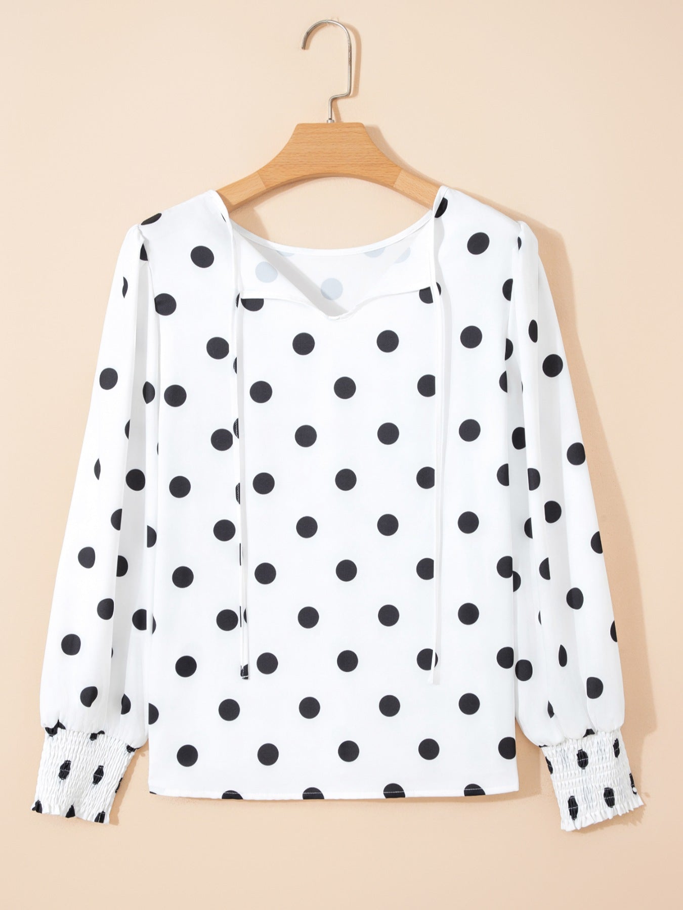 Women's White Polka Dot Long Sleeve Blouse