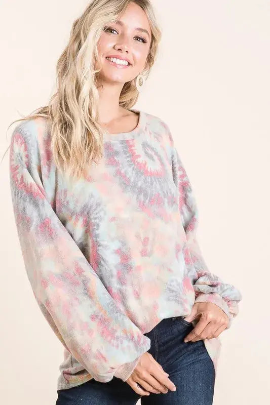 Women's T-Shirt - Tie Dye Puff Sleeve - Casual Style