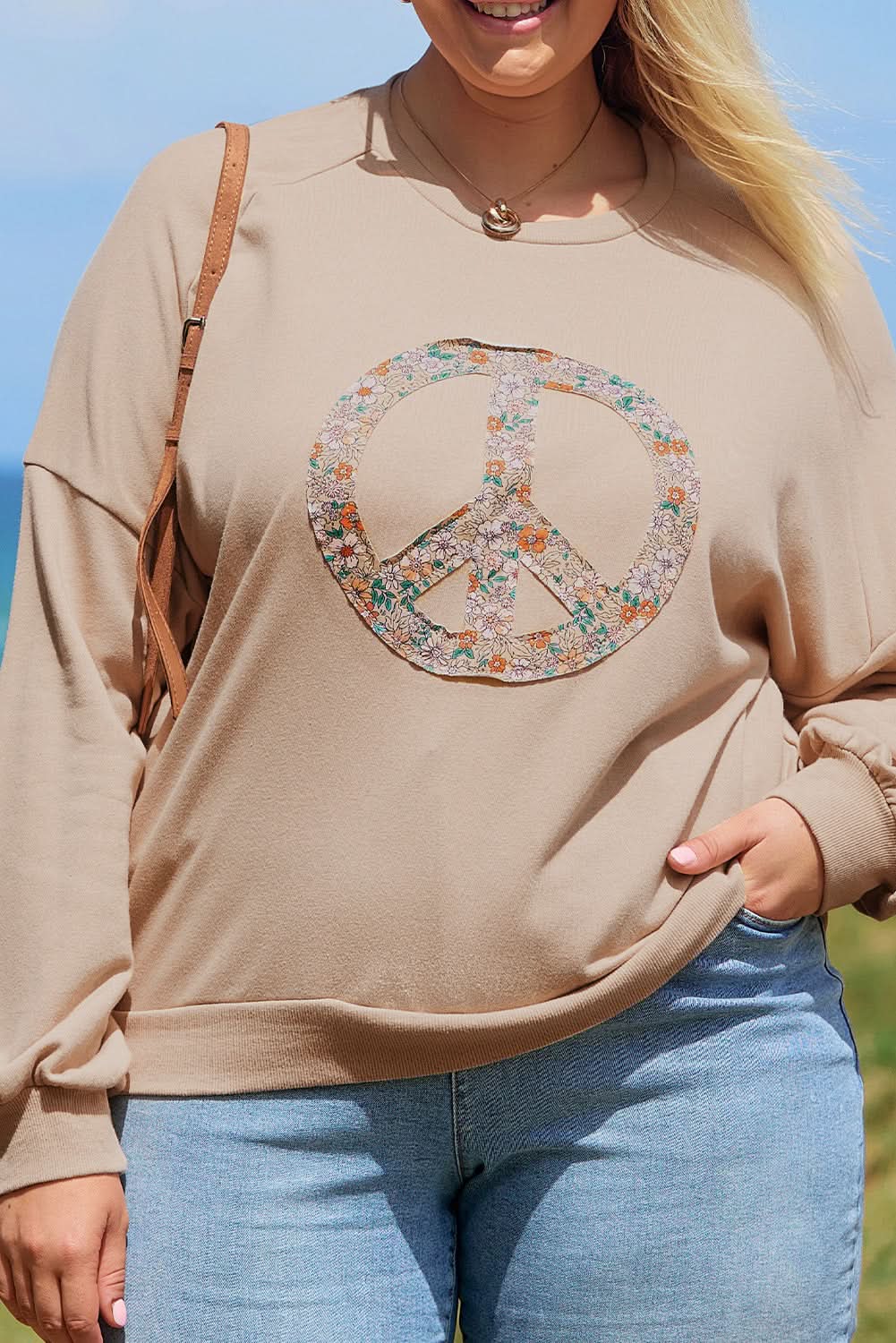 Love Salve Women's Plus Size Sweatshirt Floral Peace Sign — Cozy Winter Comfort