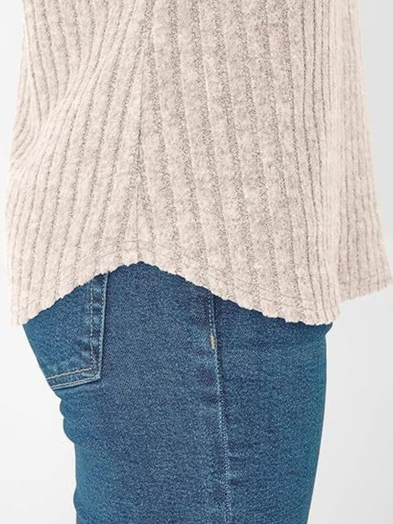 Ribbed Knit V Neck Relaxed Fit T Shirt