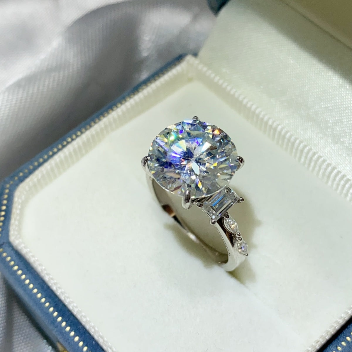 8 Carat Round Moissanite Ring 925 Sterling Silver
