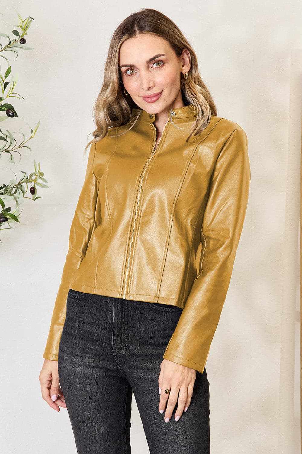 Trendsi Mock Neck Zip-Up Jacket Black